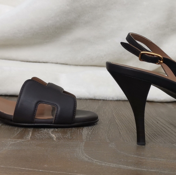 Hermes Shoes - Hermès Brown Night Leather Slingback Sandals